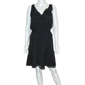 White House Black Market Women’s Black Polka Dot Sleeveless Ruffle Dress Sz 8